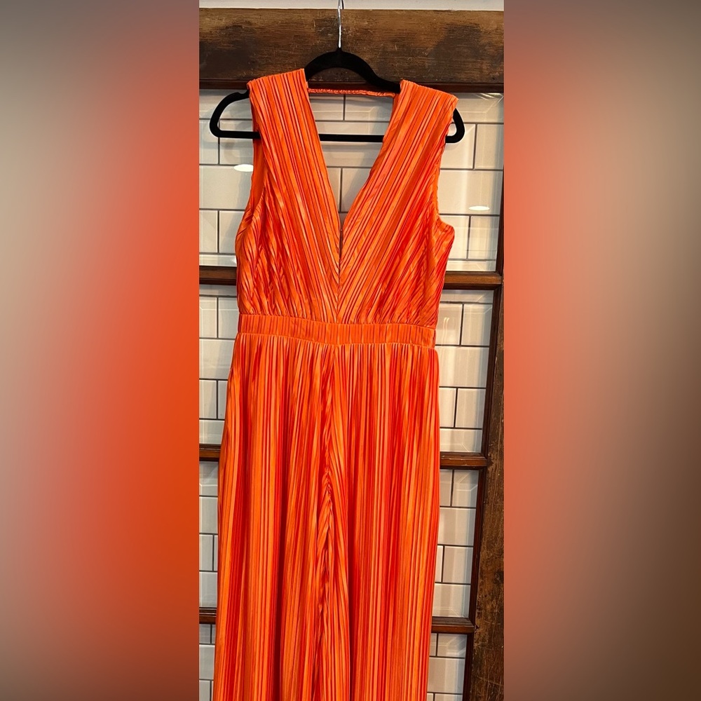 Thena Sleeveless Pleated Satin Jumpsuit Size Med